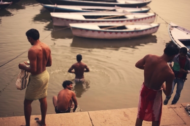 Locals performing ablutions in the river