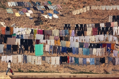 Clothes hung to dry on the river bank