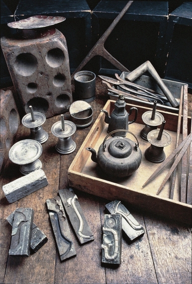 Traditional moulds used for making pewter pieces