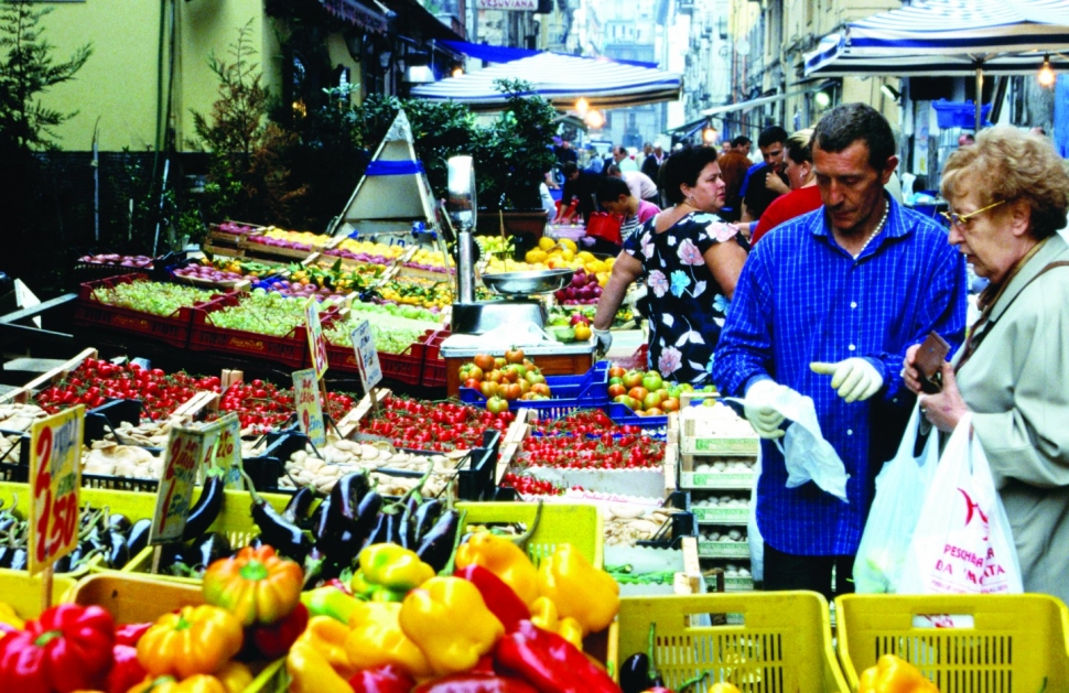 Shopping for fresh produce at the Porta Nolana food market