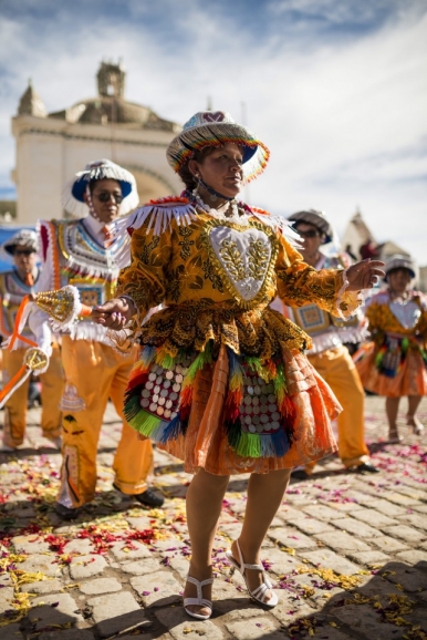 Dancers in traditional costume performing at the Virgen de la Candelaria festival