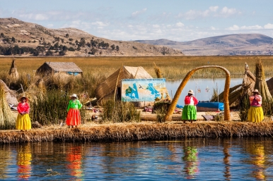 One of the many self-fashioned floating islands constructed using dried totora reeds