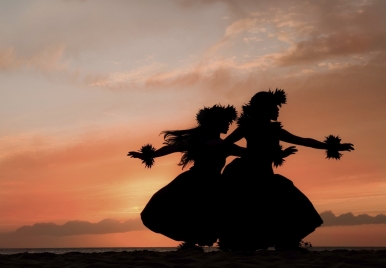 Hula dancing in the sunset