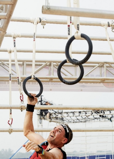 The ring monkey bar challenge requires a strong upper body