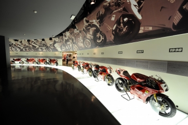Racing bikes from past to present on display at the Ducati Museum; Photo © Ducati