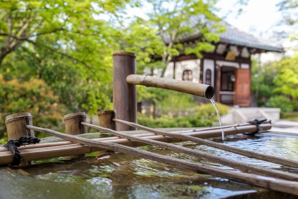 The temizuya at Kennin-ji Temple for visitors to rinse their hands and mouths in symbolic purification