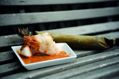 Nasi impit and lontong with peanut sauce is a firm Malaysian favourite.