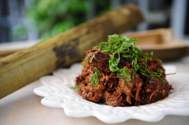 The beef rendang is a favourite for pairing with nasi impit or lemang.