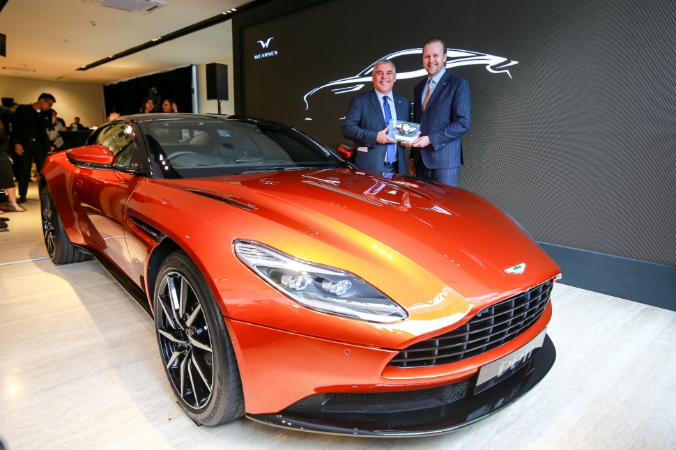 [From Right] Mr. Gabor A Csurgai, Wearnes Regional Managing Director and Mr. Patrik Nilsson, President of Aston Martin Asia Pacific with the Aston Martin DB11