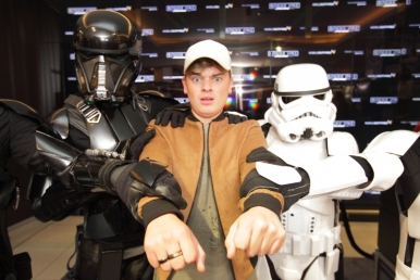 Star Wars fan Jack Maynard with the Star Wars characters