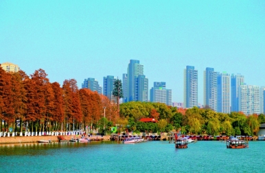 View of the East Lake backdropped by skyscrapers