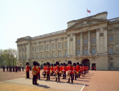Guards on parade in front of Buckingham Palace