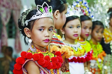 Young girls dressed in the traditional Iban costume during Gawai celebrations