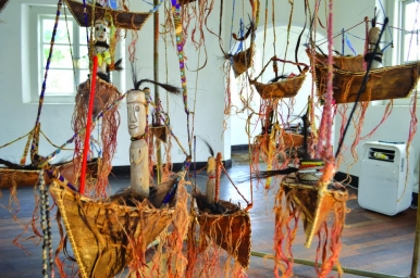 An installation by artist Kendy Mitot, who gives ritual ceremonies, myths and symbolism prominence in his artwork
