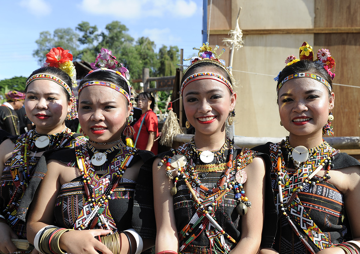 Sabah's Rungus tribe wearing Pinakol jewellery