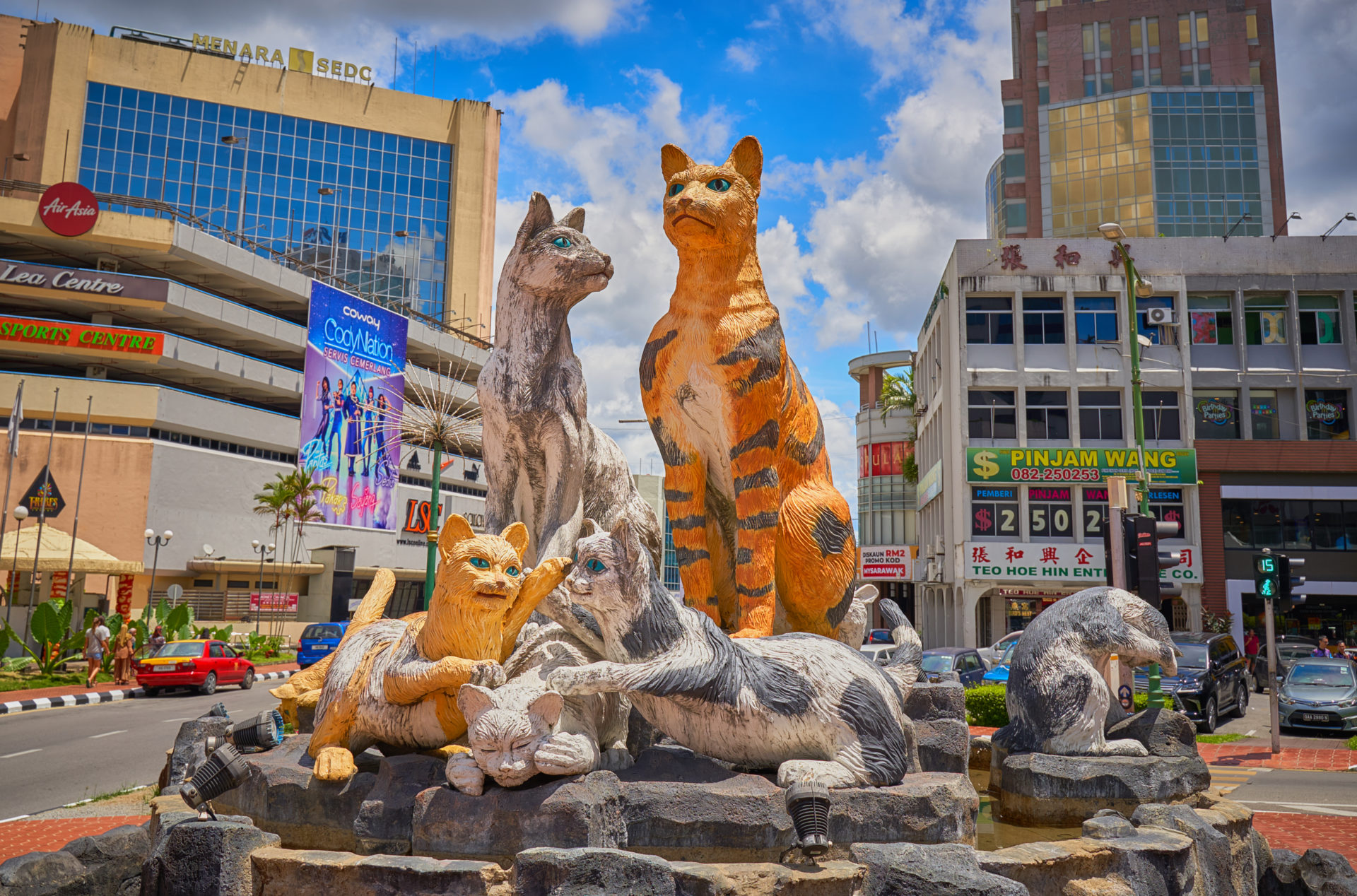 Cat statues in Kuching's city center 