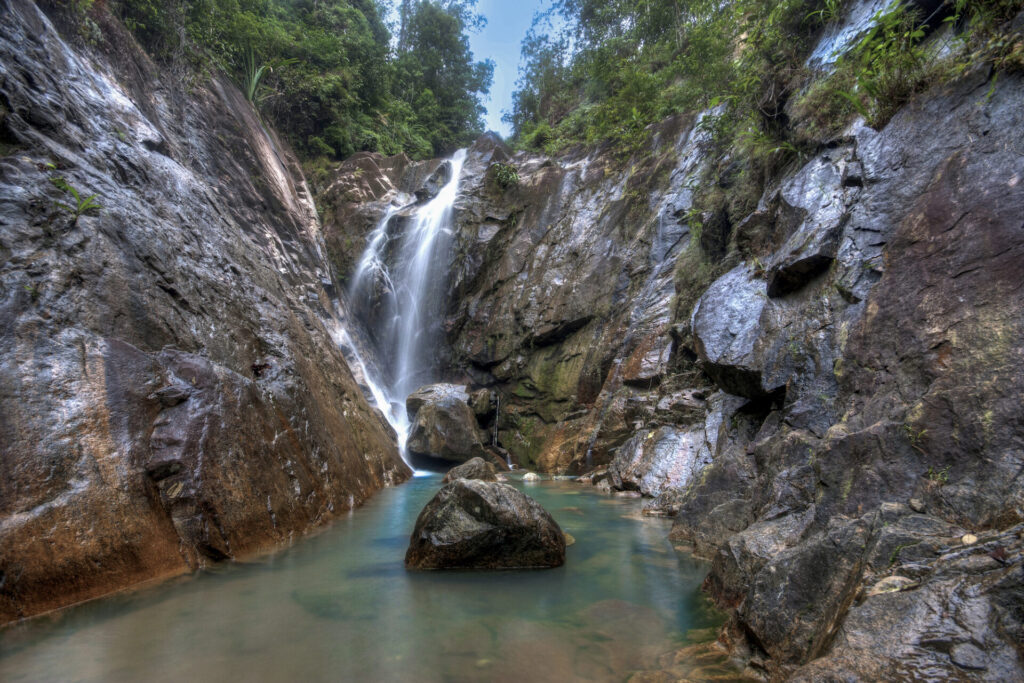 Beautiful scenery of waterfall at Gunung Pulai, Johor, Malaysia