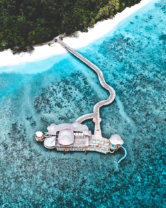 An aerial view of Soneva Fushi