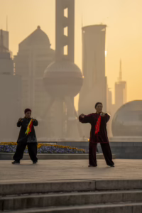 Morning tai chi alongthe river