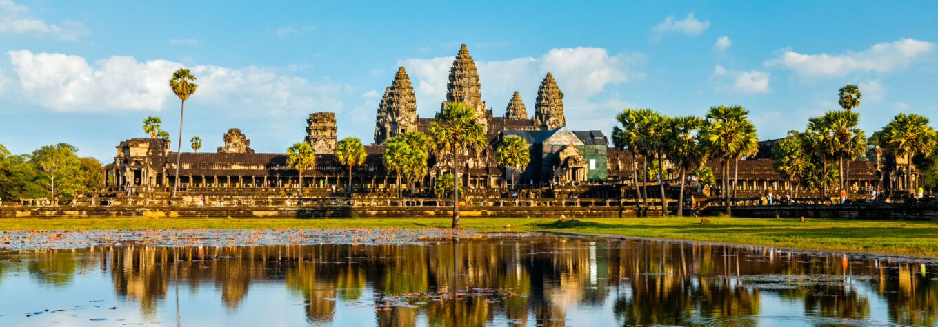 Cambodian landmark Angkor Wat with reflection