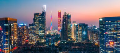 Aerial shot of Guangzhou city at night