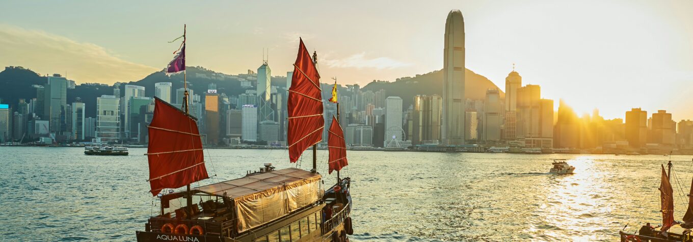A Chinese junk sail around Victoria Harbour
