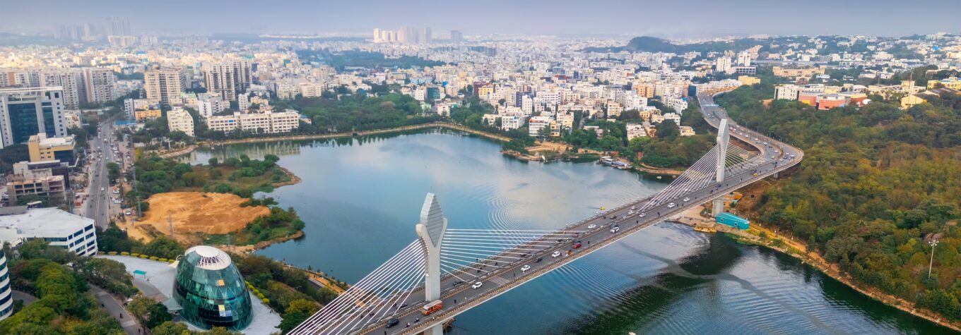 Aerial view of Durgaam Cheruvu bridge in Hyderabad city
