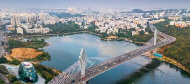 Aerial view of Durgaam Cheruvu bridge in Hyderabad city
