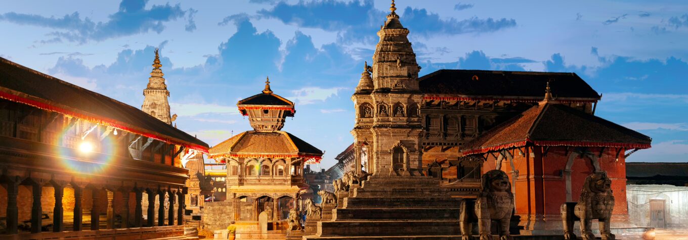Bhaktapur Durbar Square illuminated at night