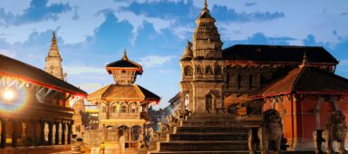 Bhaktapur Durbar Square illuminated at night