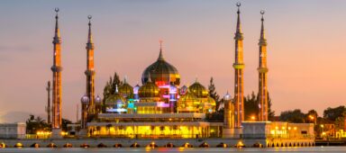 Evening view of crystal mosque in Kuala Terengganu