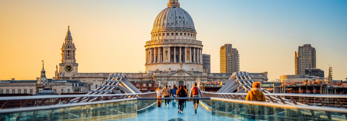 The famous St Paul's Cathedral of London during sunset