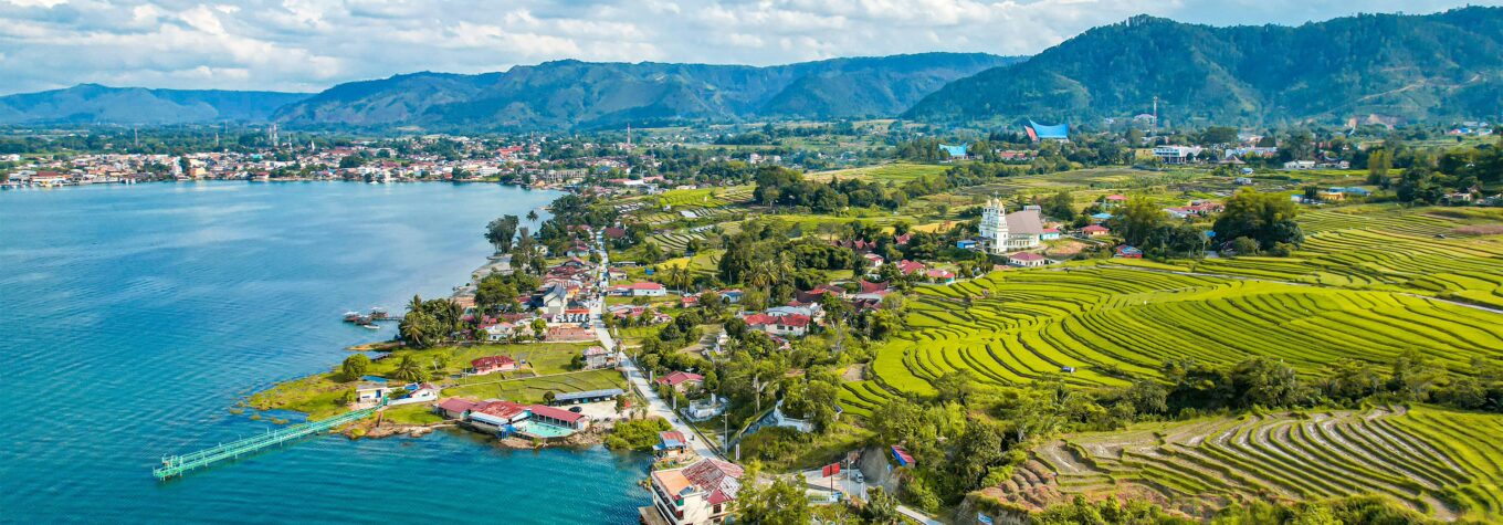 Top viewpoint over lake Toba and Samosir Island, Sumatra Indonesia
