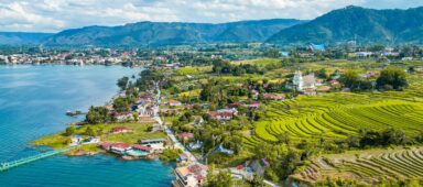 Top viewpoint over lake Toba and Samosir Island, Sumatra Indonesia