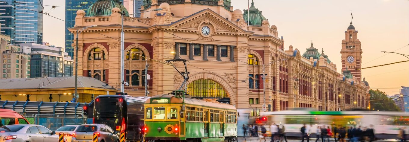 Melbourne Flinders Street Train Station at sunset