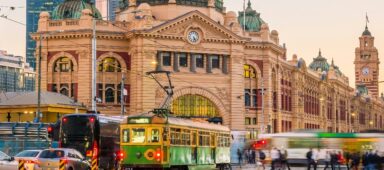 Melbourne Flinders Street Train Station at sunset