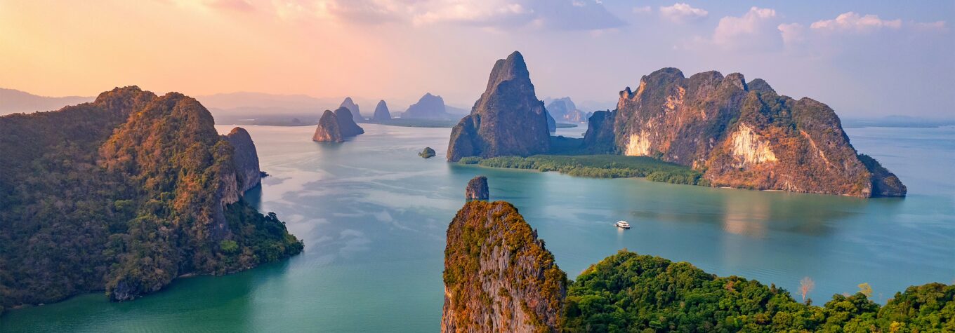Aerial view of Hong tropical island and Phang Nga Bay in Phuket