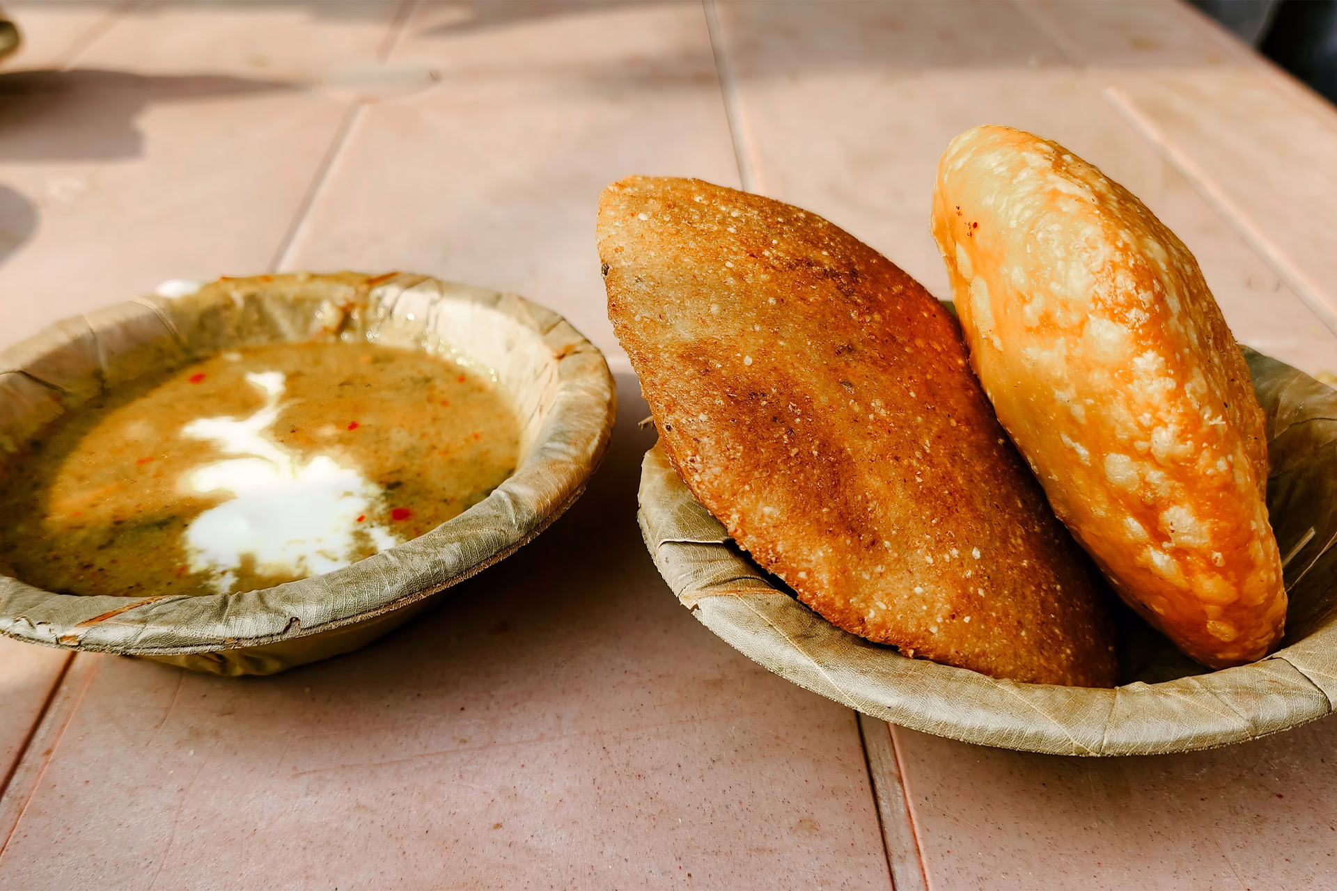 A serving of kachori, or fried lentil pie