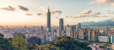 Taipei city viewed from the Elephant Mountain at sunset