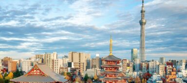 Sensoji temple with autmn and tower background from top view