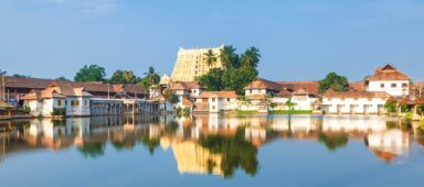 Padmanabhaswamy temple was built in the Dravidian style and principal deity Vishnu is enshrined in it