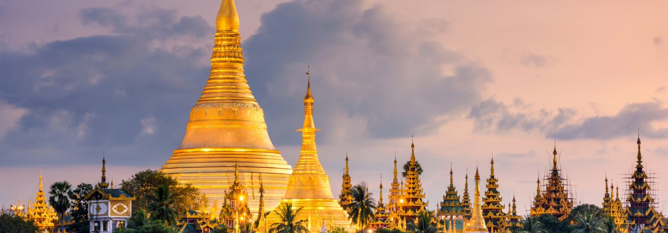 View of Shwedagon Pagoda at dusk