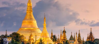 View of Shwedagon Pagoda at dusk